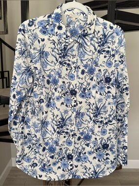 Talbots Blue French Floral Print Button-Down Shirt